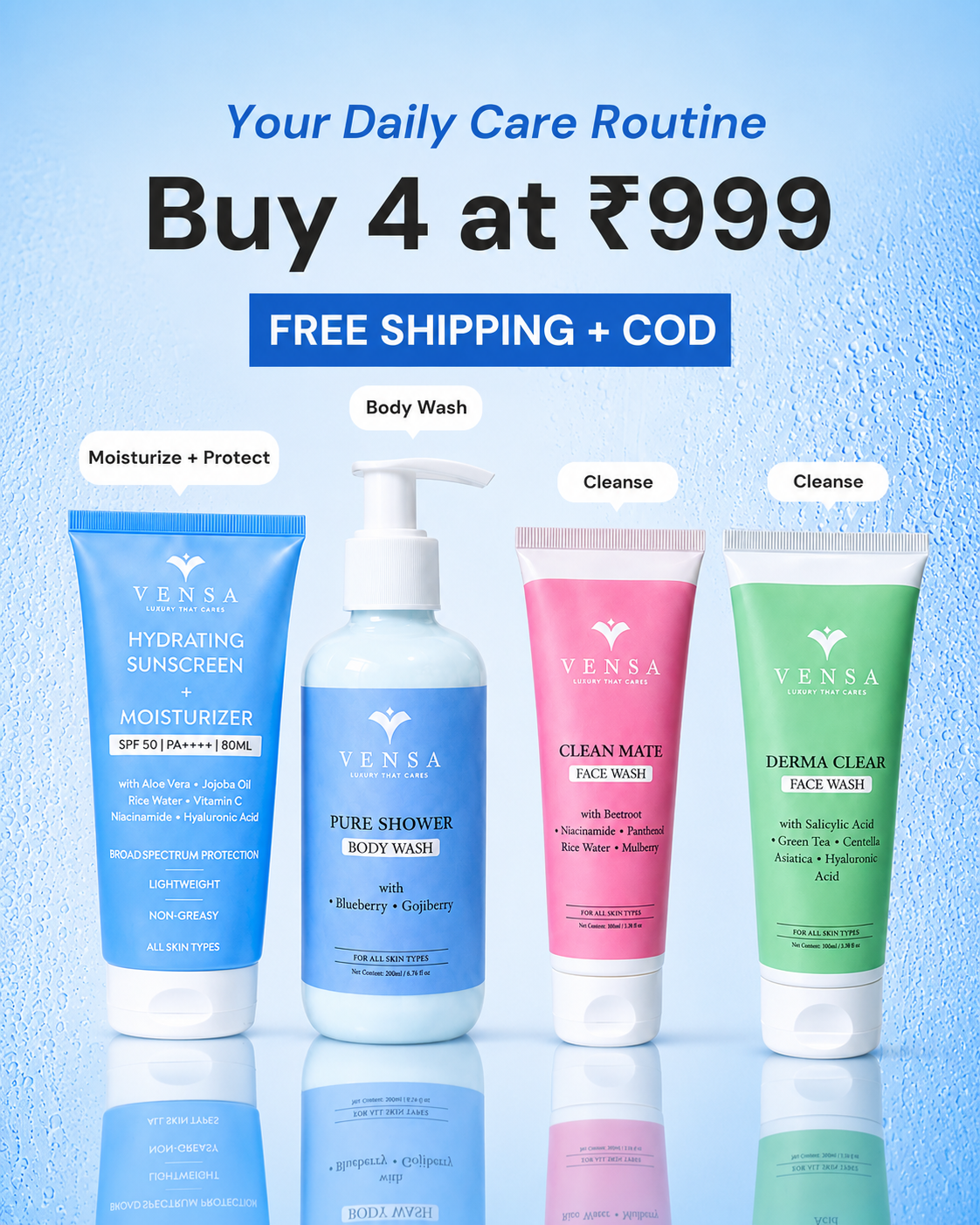 Vensa 4 Skincare Product Combo @ ₹999